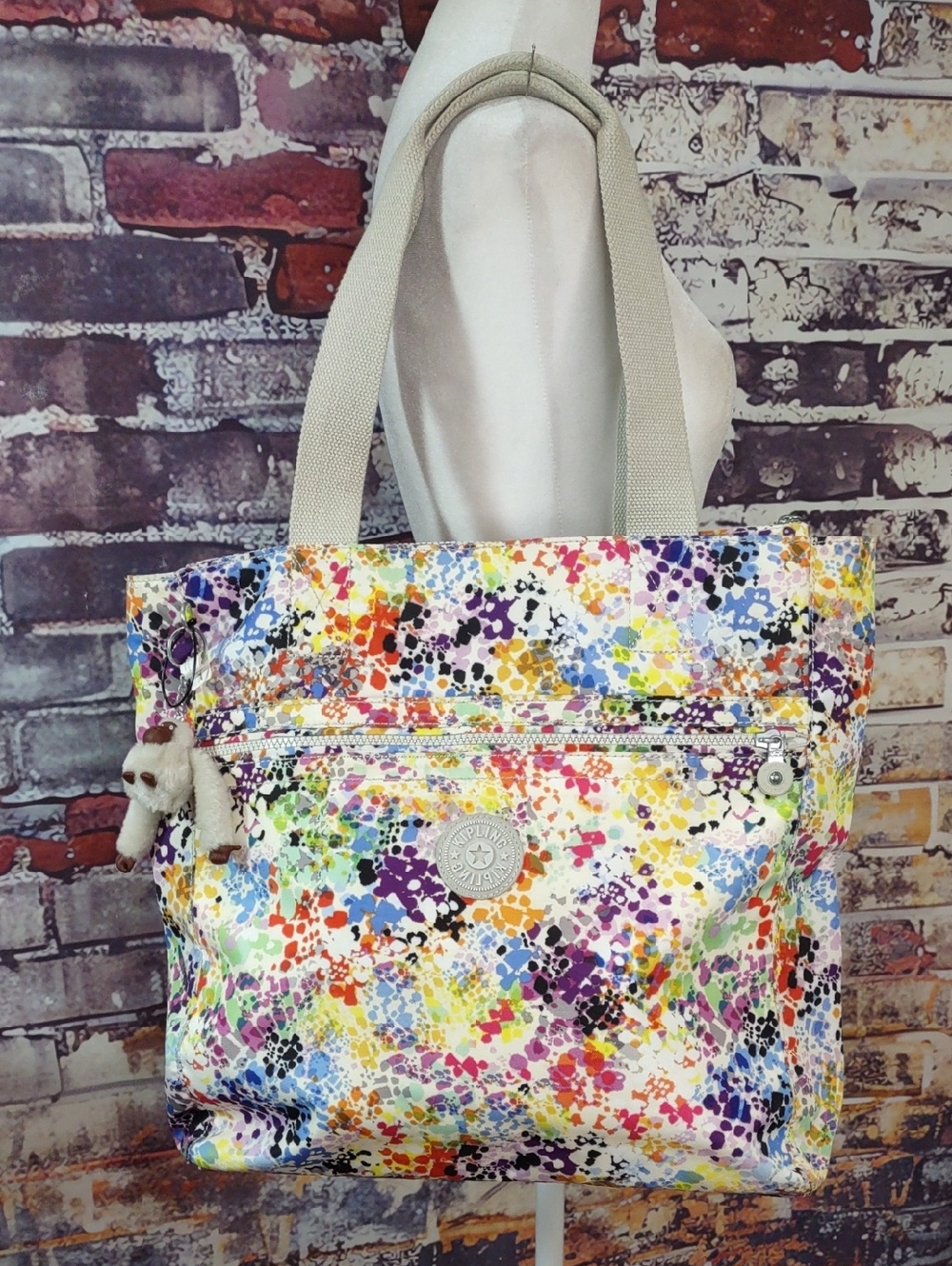 Kipling Multicolor Splatter Print Ripstop Nylon Tote